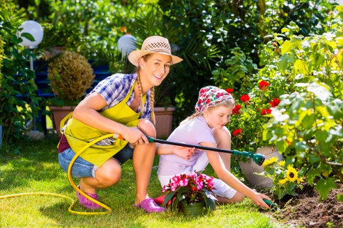 Safety signage and equipment prepared at a garden worksite